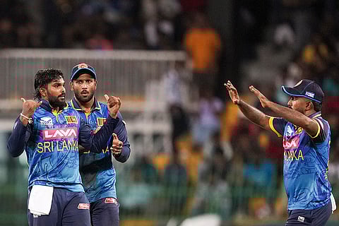 Sri Lanka's Wanindu Hasaranga celebrates Virat Kohli's wicket